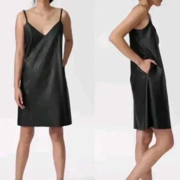 Universal Standard Vegan Leather Slip Black Dress Size Small 14-16 - Picture 1 of 10